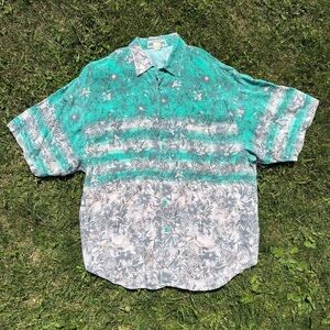 UNIONBAY Hawaiian Shirt Men M Button Up Oversized Vtg 90s Y2K Teal Salmon Floral